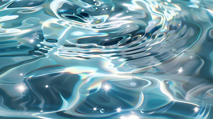 Surface of the water, in the style of light blue and silver with sunlight 