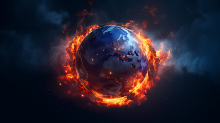 3D illustration of Earth in flames