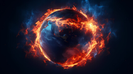 3D illustration of Earth in flames