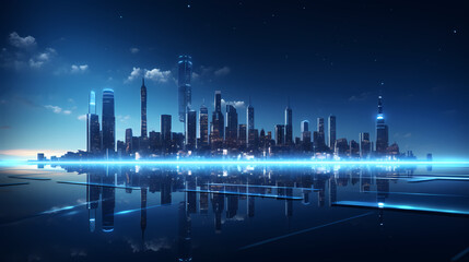 Futuristic city skyline at night