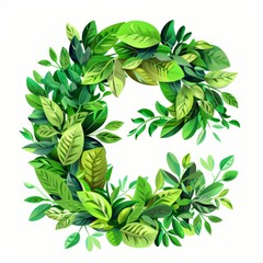 Letter C from branches and green leaves isolated. Easy to remove background.