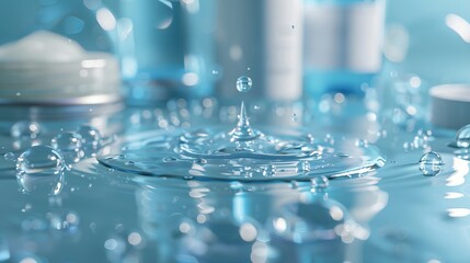 Hydrating Elixir Water Droplets on Hydrophobic Surface with Skin Care Products Embracing Radiant Skin and Moisture Renewal