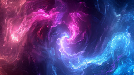 Fototapeta premium Vibrant neon swirl light painting with pink and blue hues creating an abstract and dynamic visual effect.