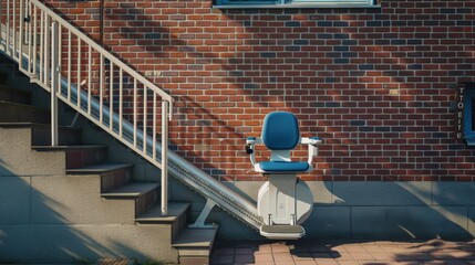 Outdoor stairlift. The setup highlights the accessibility solution for exterior environments, ensuring safe and easy mobility for individuals with movement challenges