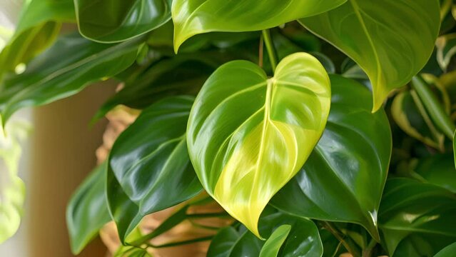 A hardy Philodendron its large glossy leaves removing pollutants like formaldehyde from the air.