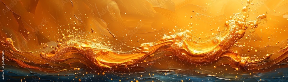 Poster abstract close-up of liquid splash in vibrant orange and blue hues, creating a dynamic and captivati
