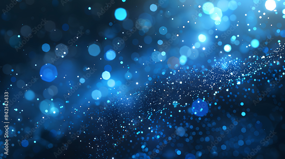 Poster abstract blue glowing particles background with bokeh effect. digital technology concept design