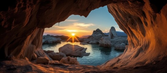 Amazing and beautiful sunsets. Mountains old cave