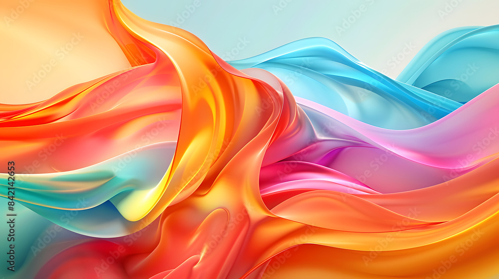Poster abstract colorful background with fluid shapes and curves. 3d rendering illustration. colorful waves