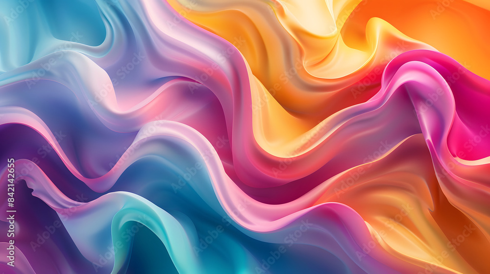Poster abstract colorful background with fluid shapes and curves. 3d rendering illustration. colorful waves