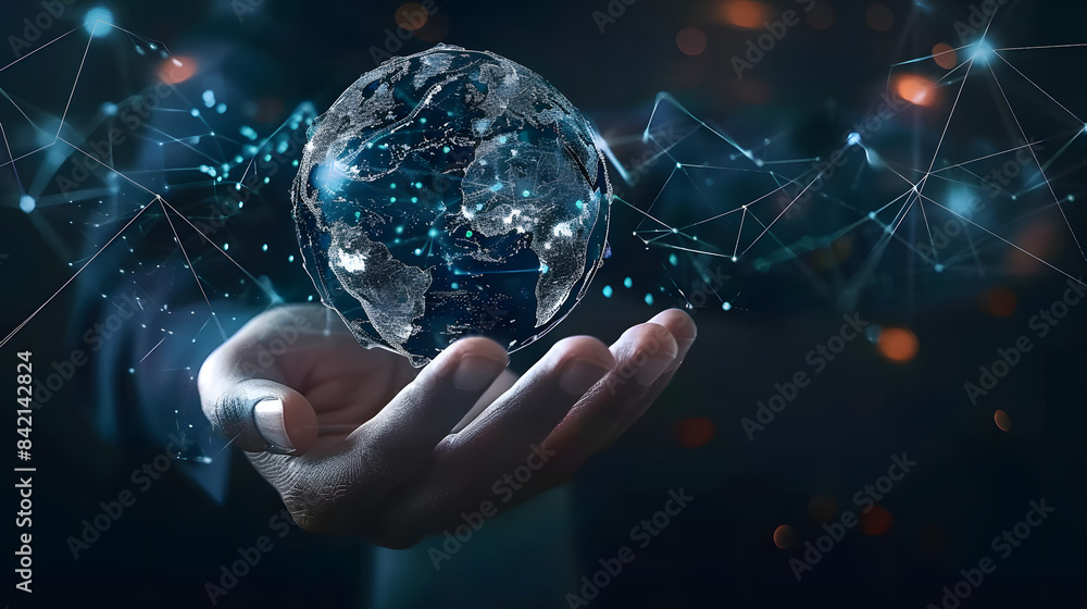 Poster abstract concept of the global network and connectivity. data transfer and cyber technology with han