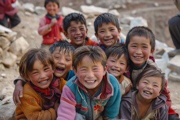 Unidentified Ladakh children in Ladakh, India. Ladakh is the most populous city in the state of Jammu and Kashmir.