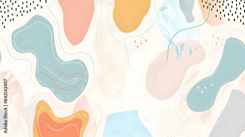Poster abstract flat vector shapes of organic forms and patterns. pastel colors on white background. simple