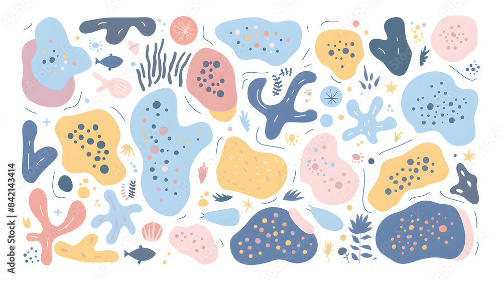 Aufkleber abstract flat vector shapes of organic forms and patterns. pastel colors on white background. simple