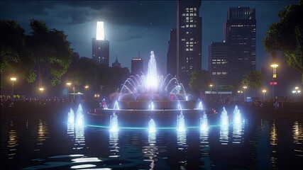 Obraz premium night city fountain with beautiful night illumination, night city, fountain in the city, city park,