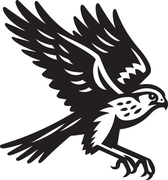 soaring black and white falcon clip art preview