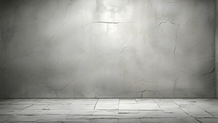 An empty interior space with white cracked walls and floor, embodying emptiness or abandonment