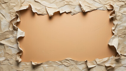 Torn crumpled paper revealing a beige empty background for text or image placement