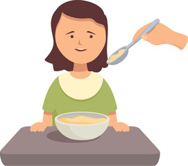 Young girl enjoys a nutritious breakfast of porridge, carefully fed by a loving parent, showcasing the joys of family mealtime