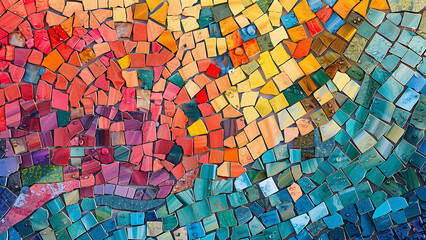 Stained Glass Symphony: Vibrant Mosaic Tiles in a Random Pattern