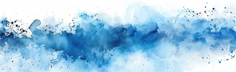 Blue and white abstract watercolor painting on a white background with splashes of colorful beauty and artistic elegance