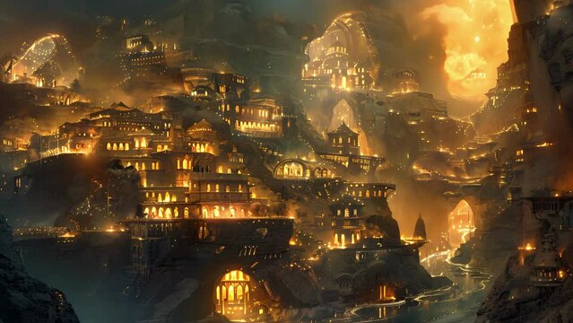 The inhabitants of this underground city live and work a the glowing rocks their homes and buildings adorned with these natural sources of light.