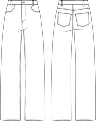 with pocket mid rise mid waist staraight mom jean denim pant trouser template technical drawing flat sketch cad mockup fashion woman design style model  © sin
