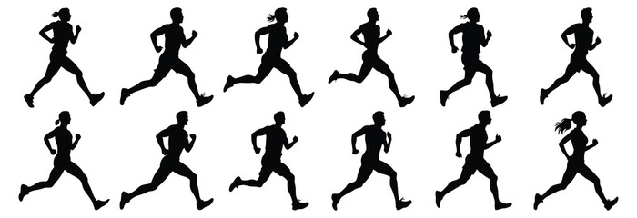Runner silhouettes set, pack of vector silhouette design, isolated background