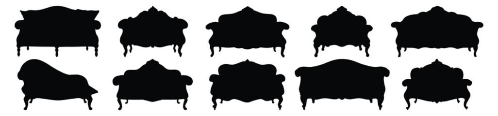 Old Antique Couch silhouettes set, pack of vector silhouette design, isolated background