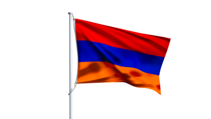Armenia flag fluttering in the wind on transparent background, Armenian wavy realistic flag
