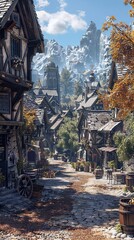 Obraz premium A medieval village square, realistic.