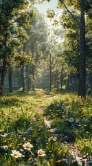 Obraz premium A tranquil forest glade, realistic.