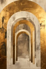Fototapeta premium Modern Arch wave curve abstract geometric gold and neutral color, minimal boho textured wall art, wallpaper, background