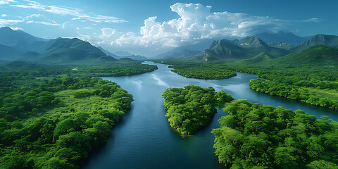 Fototapeta premium Serenity Aerial: Unspoiled Panorama with Vibrant Colors