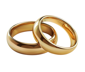 Gold wedding rings isolated on transparent background