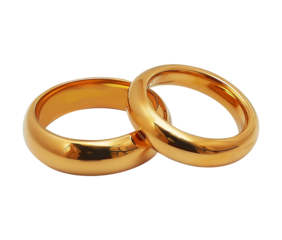 Gold wedding rings isolated on transparent background