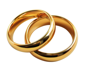 Gold wedding rings isolated on transparent background