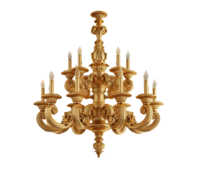 Golden chandelier isolated on transparent background