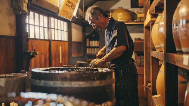 日本の伝統的な酒蔵の杜氏