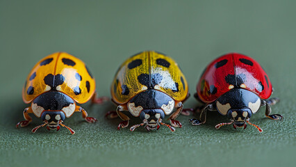 3d rendered three ladybugs on a wet green leaf made with generative AI
