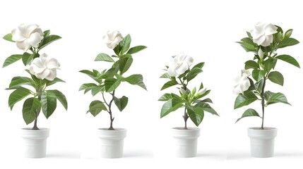 set of gardenia plants, with white blooms, isolated on white background - Powered by Adobe