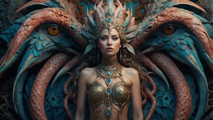 Fototapeta premium statue of a woman with a dragon