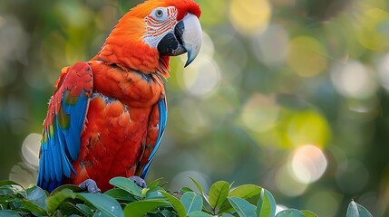 Scarlet Macaw Ara macao vibrant bird of Central and South American rainforests Capture its colorful plumage behavior and conservation status