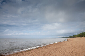 Panorama of Saulkrasti beach (Saulkrastu Pludmale), on the baltic sea, on a - cloudy afternoon. Saulkrasti is a sea resort of Latvia in the baltic states.