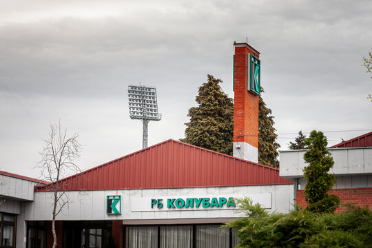 LAZAREVAC, SERBIA - APRIL 11, 2022: Logo of RB Kolubara on their headquarters in Lazarevac. Rudarski bazen Kolubara is a mining complex of serbia producing lignite.