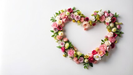 Obraz premium A heart made of flowers is displayed on a white background