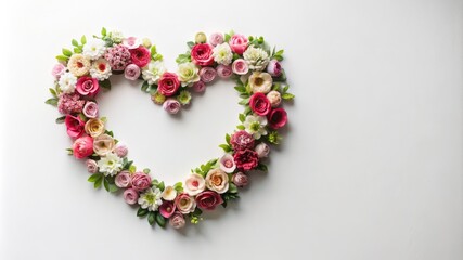 A heart made of flowers is displayed on a white background