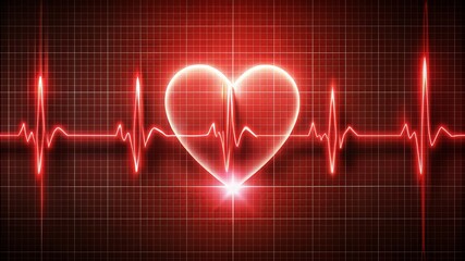 A red heart is displayed on a red background with a red line that looks like an
