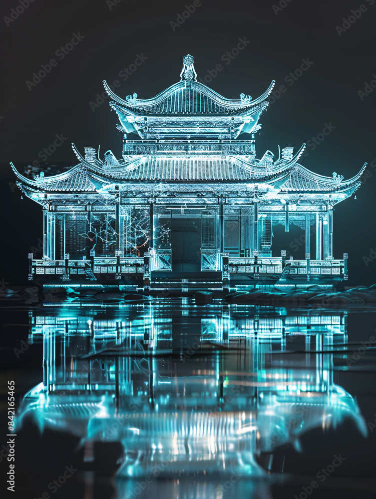 Aufkleber classical chinese architecture hologram line x-ray technology background 3d rendering
