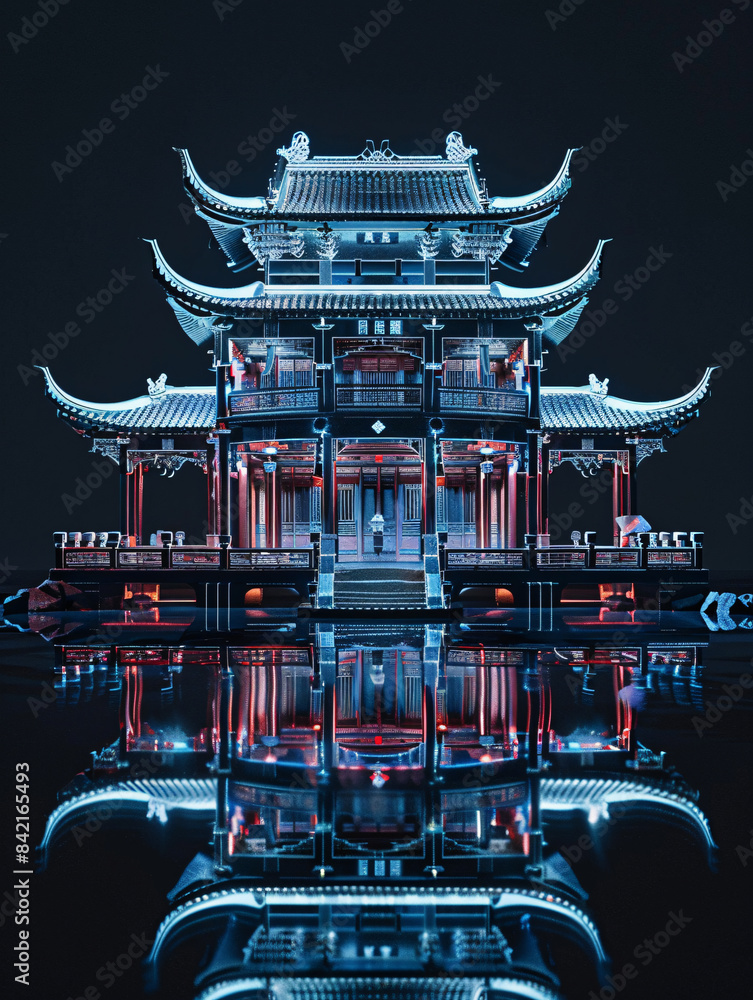 Aufkleber classical chinese architecture hologram line x-ray technology background 3d rendering